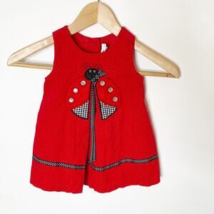 Vintage Rare Editions Corduroy Holiday SZ 12M Ginghams Kids Ladybug Dress Red